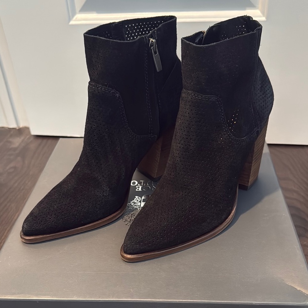 Vince Camuto Black Suede Pointed Ankle Booties